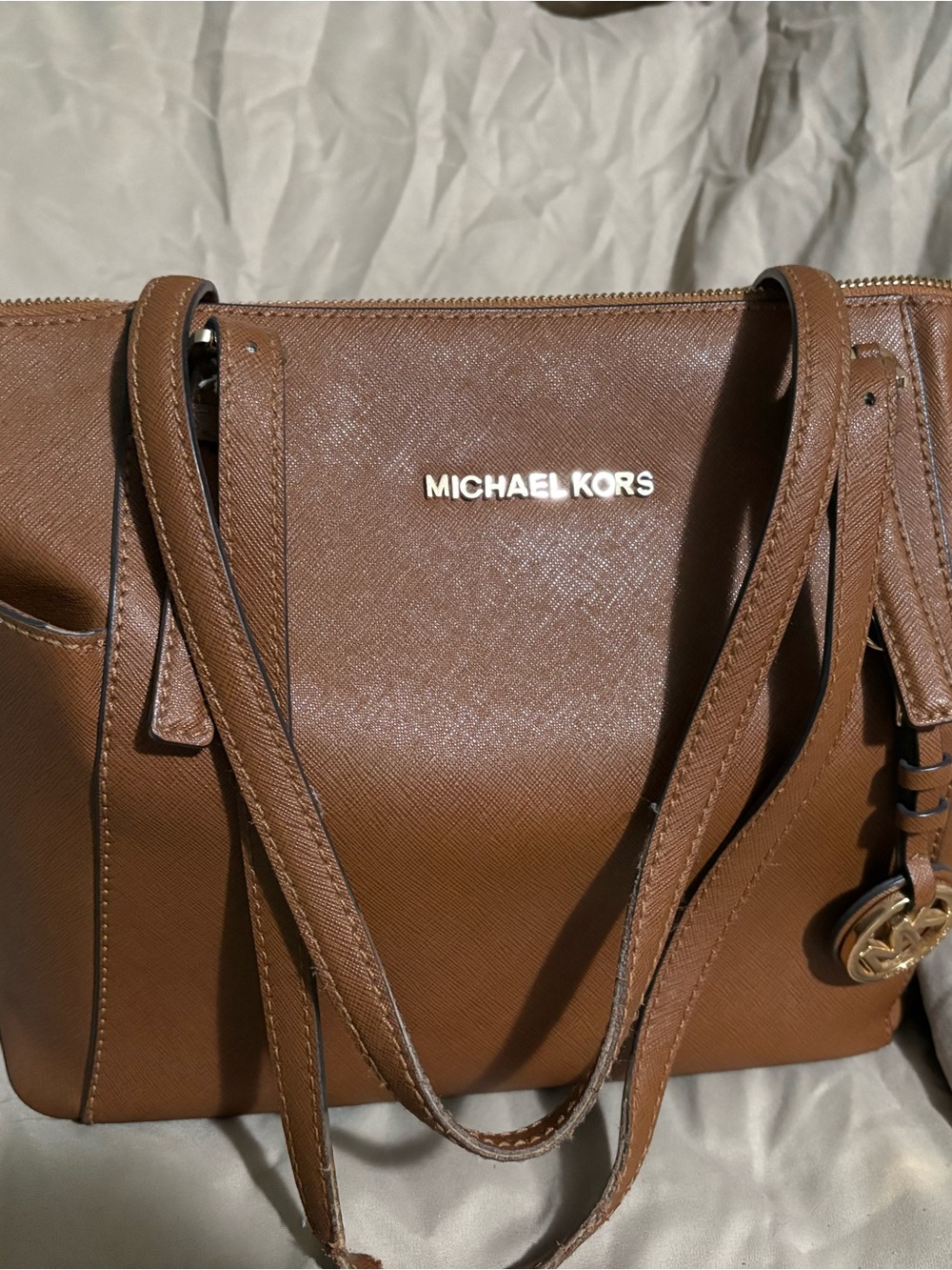 Michael Kors Cognac Saffiano Leather Tote with Logo